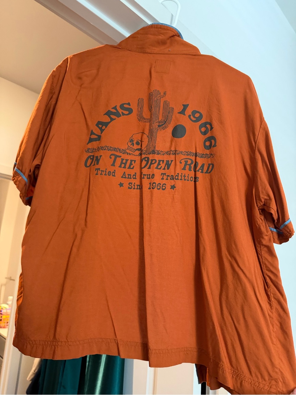 Vans Rust Short-Sleeve Button-Up with Blue and White Piping - Picture 2 of 2